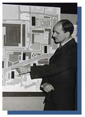 Percy Johnson-Marshall with the Barbican reconstruction plan 